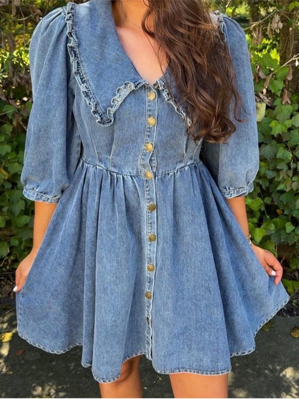 Shop Zoco Denim Peter Pan Collar Dress